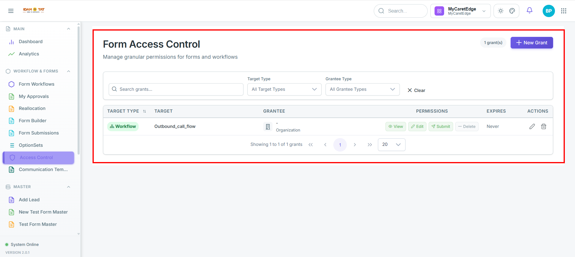 Access control landing page