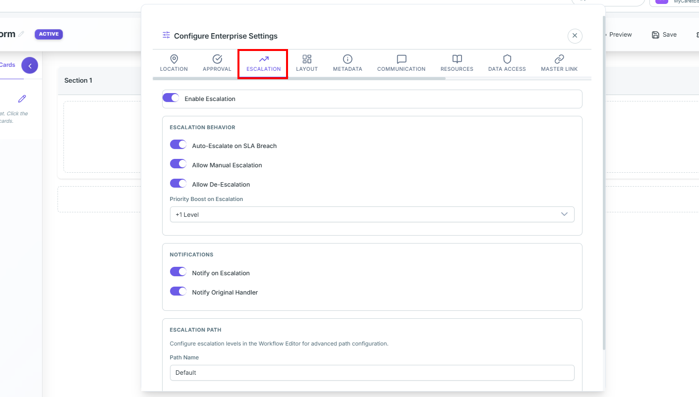 Escalation Tab