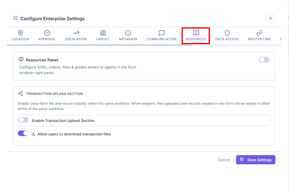 Resources Tab