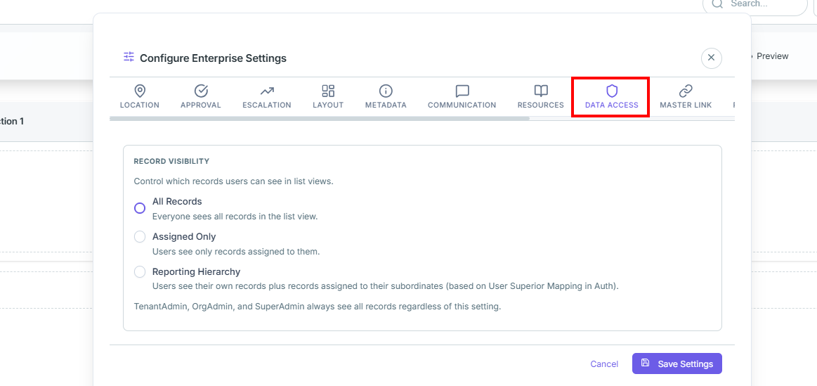 Data Access Tab