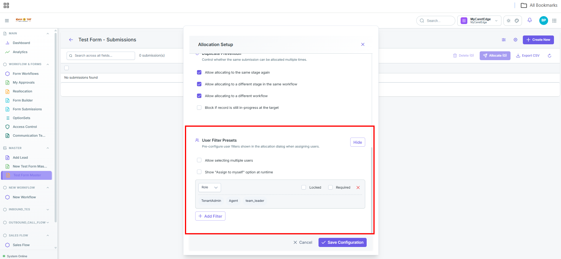 User Filter Presets