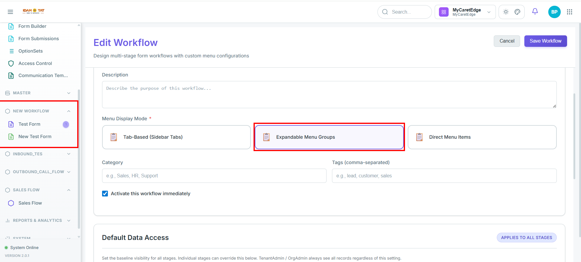 Expandable Menu Groups