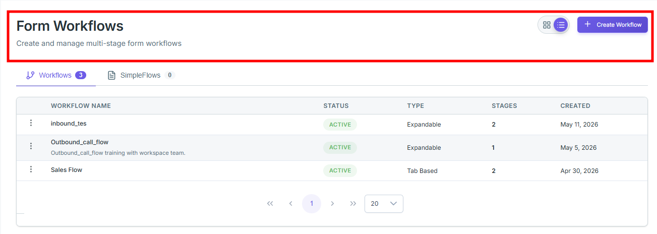 Form Workflows Page Header